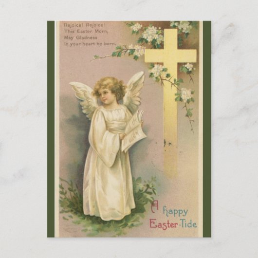 Vintager Engel und Kreuzosterwunsch Postkarte (Vorderseite)