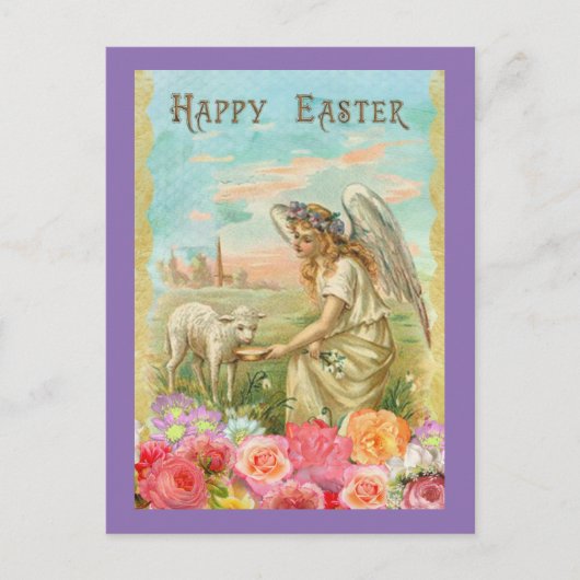 Vintager Engel und Lamm Postkarte (Vorderseite)