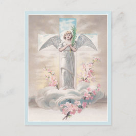 Vintager Engel und Osterkreuz Postkarte