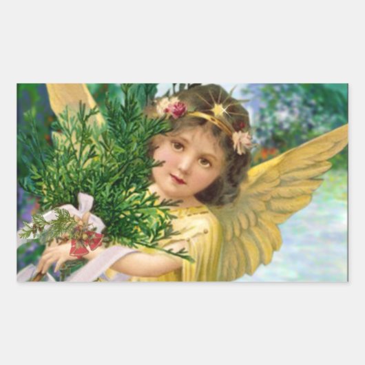Vintager Engel zu Weihnachten im Schnee Rechteckiger Aufkleber (Vorderseite)