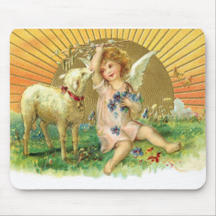 Vintager Engels-Engel mit Lamm Mousepad