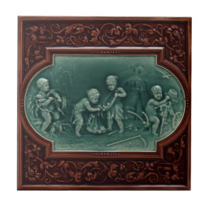 Vintager Entwurf der Majolika-Ernte-Fliesen-c1890 Fliese