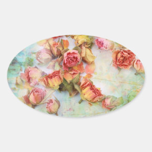 Vintager Entwurf der trockenen Rosen Ovaler Aufkleber