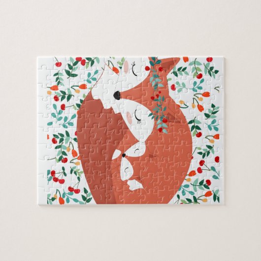 Vintager entzückender niedlicher Mutterfuchswolf Puzzle (Horizontal)