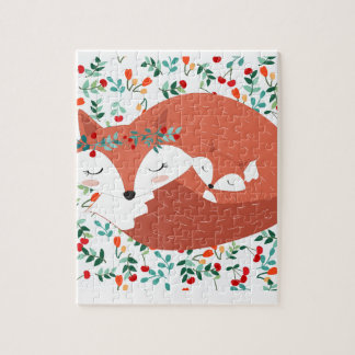 Vintager entzückender niedlicher Mutterfuchswolf Puzzle