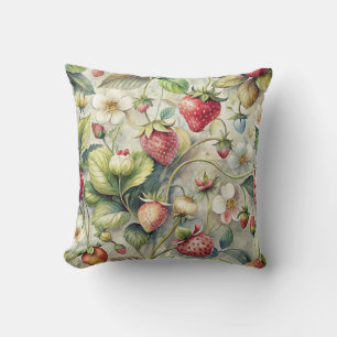 Vintager Erdbeergarten Botanische Wasserfarbe Kissen