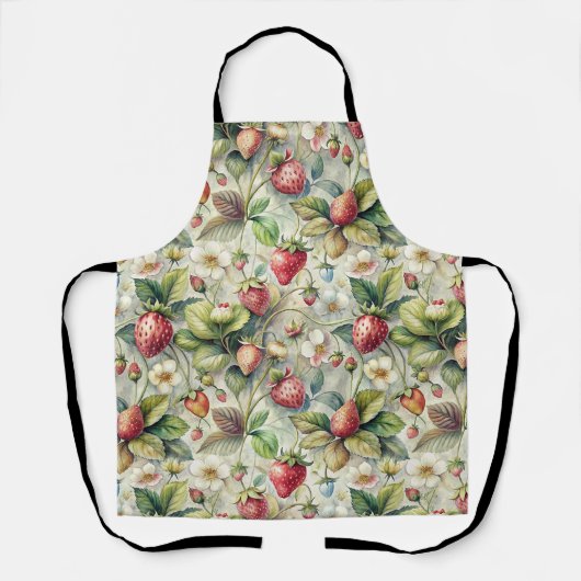 Vintager Erdbeergarten Botanische Wasserfarbe Schürze (Vorderseite)