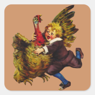 Vintager Erntedank Boy Jagd Türkei Quadratischer Aufkleber