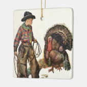 Vintager Erntedank, Cowboy fängt die Türkei Keramikornament (Links)