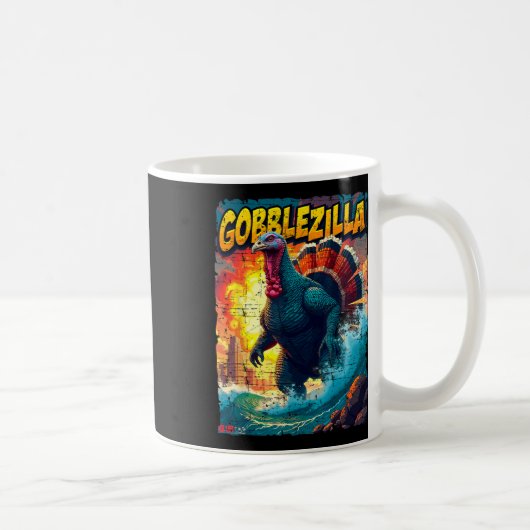Vintager Erntedank Day Gobblezilla Türkei Kaffeetasse (Rechts)