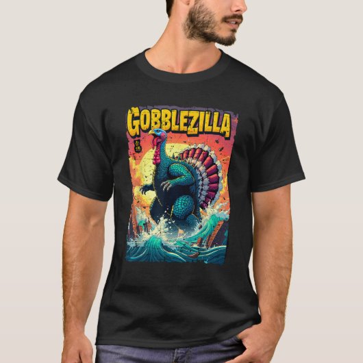 Vintager Erntedank Day Gobblezilla Türkei T-Shirt (Vorderseite)