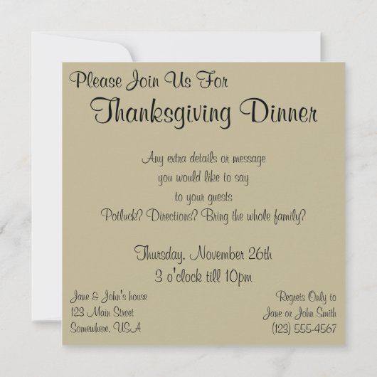 Vintager Erntedank, Einladung zum Familienessen (Rückseite)