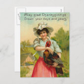 Vintager Erntedank Girl Gruß Feiertagspostkarte (Vorne/Hinten)