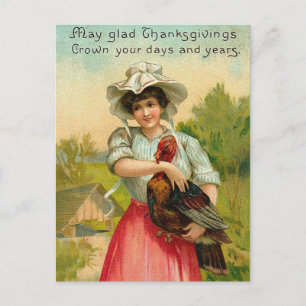 Vintager Erntedank Girl Gruß Feiertagspostkarte