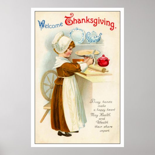 Vintager Erntedank Girl Making Pie Poster (Vorne)