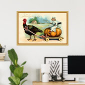 Vintager Erntedank Girl, Pumpkin, Türkei Card Poster (Heimbüro)
