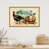 Vintager Erntedank Girl, Pumpkin, Türkei Card Poster (Küche)