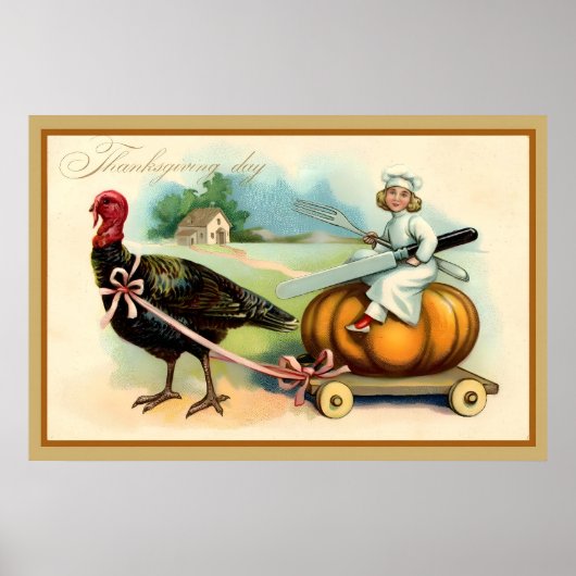 Vintager Erntedank Girl, Pumpkin, Türkei Card Poster (Vorne)