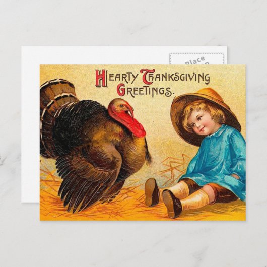 Vintager Erntedank Gruß Feiertagspostkarte (Vorne/Hinten)