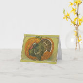 Vintager Erntedank Gruß Truthahn und Kürbis Karte (Gelbe Blume)