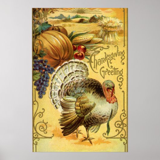 Vintager Erntedank - Grüße mit der Türkei Poster (Vorne)