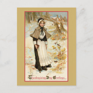 Vintager Erntedank Grüße Pilgrim Frau Postkarte