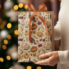 Vintager Erntedank Harvest Muster | Rustikaler Fal Mittlere Geschenktüte