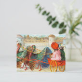 Vintager Erntedank Kinder und Truthühner Postkarte (Stehend Vorderseite)