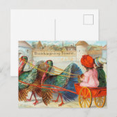 Vintager Erntedank Kinder und Truthühner Postkarte (Vorne/Hinten)