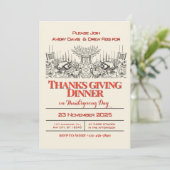 Vintager Erntedank mit Rot und Creme Einladung (Stehend Vorderseite)