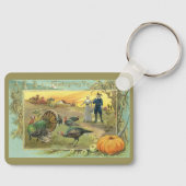 Vintager Erntedank mit Truthühnern und Pilgern Schlüsselanhänger (Vorderseite)