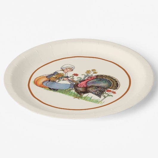 Vintager Erntedank Pappteller (Schrägansicht)