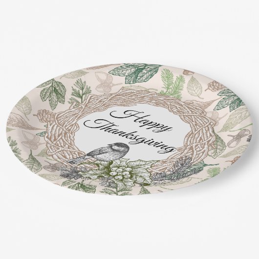 Vintager Erntedank Pappteller (Schrägansicht)