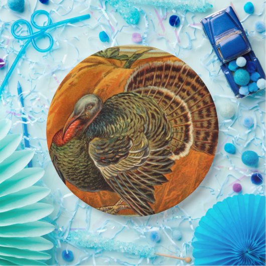 Vintager Erntedank Truthahn Urlaub Pappteller (Party)