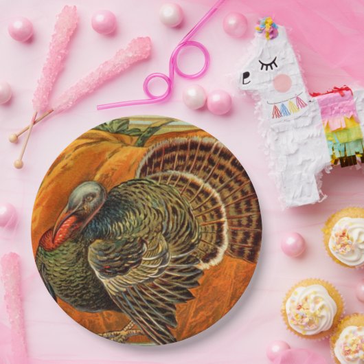 Vintager Erntedank Truthahn Urlaub Pappteller (Party)