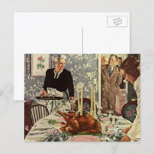 Vintager Erntedank Türkei Abendessen mit der Famil Feiertagspostkarte