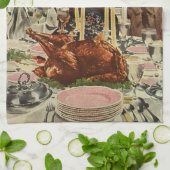 Vintager Erntedank Türkei Abendessen mit der Famil Geschirrtuch (Gefaltet)