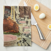 Vintager Erntedank Türkei Abendessen mit der Famil Geschirrtuch (Viertel Falte)