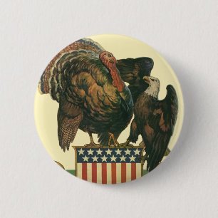 Vintager Erntedank Türkei, Adler, Amerikanische Fl Button