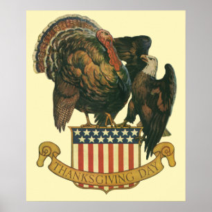 Vintager Erntedank Türkei, Adler, amerikanische Fl Poster