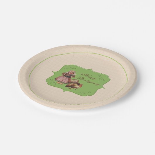 Vintager Erntedank, Türkei, Pilgermädchen Pappteller (Schrägansicht)