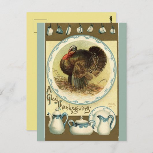 Vintager Erntedank Türkei und Geschirr Postkarte (Vorne/Hinten)
