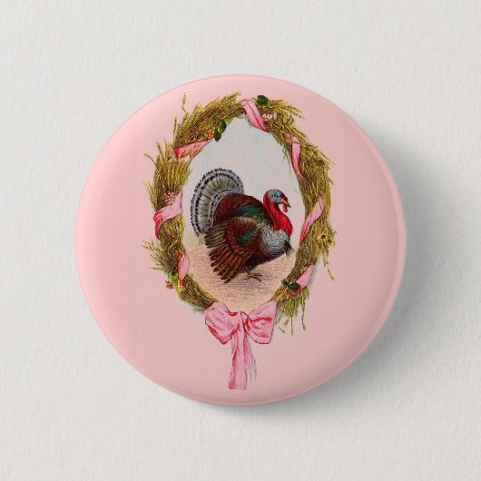 Vintager Erntedank Türkei Wreath Button (Vorderseite)