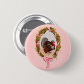 Vintager Erntedank Türkei Wreath Button (Vorne & Hinten)