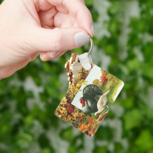 Vintager Erntedank, wilde Truthühner Herbstfarben Schlüsselanhänger