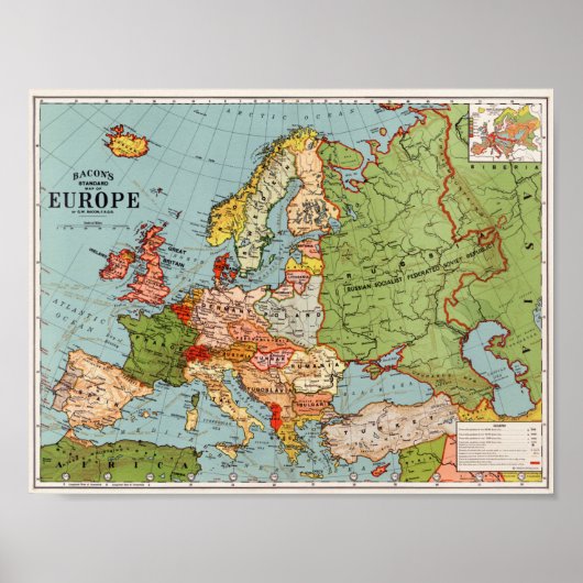 Vintager Europa-Plan Poster (Vorne)