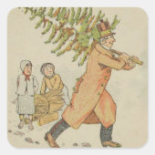 Vintager europäischer Weihnachtssticker - Baum Quadratischer Aufkleber (Vorderseite)