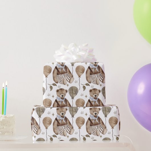 Vintager Extravaganter Kleiderbär mit gestreiften  Geschenkpapier (Partygeschenke)