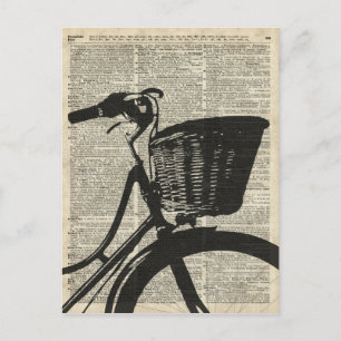 Vintager Fahrradstil über alte Wörterbuchseiten Postkarte