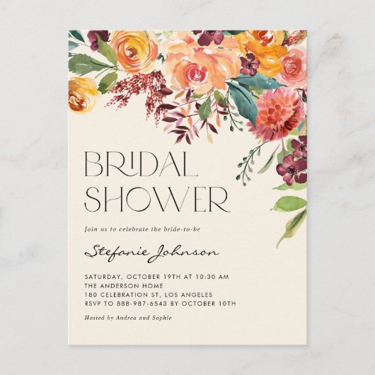 Vintager Fall Floral Bouquet Herbst Brautparty Einladungspostkarte (Vorderseite)
